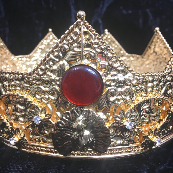 King Queen Gold Crown Rhinestones Faux Jewels on Gold Metal Band NWOT main image 12
